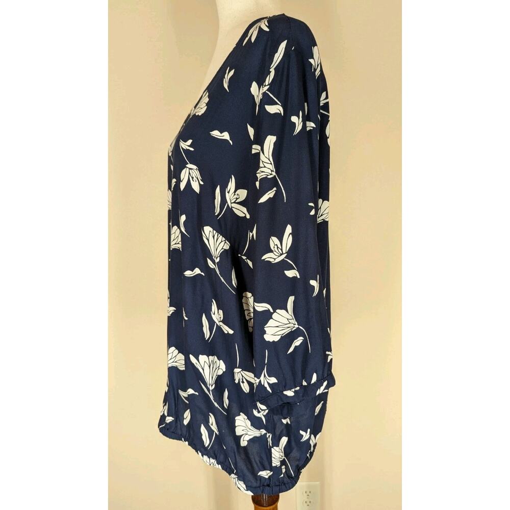 Juna Rose Blouse 3/4 Sleeve Navy White Floral Sheer Women's Size 14 - Picture 2 of 11